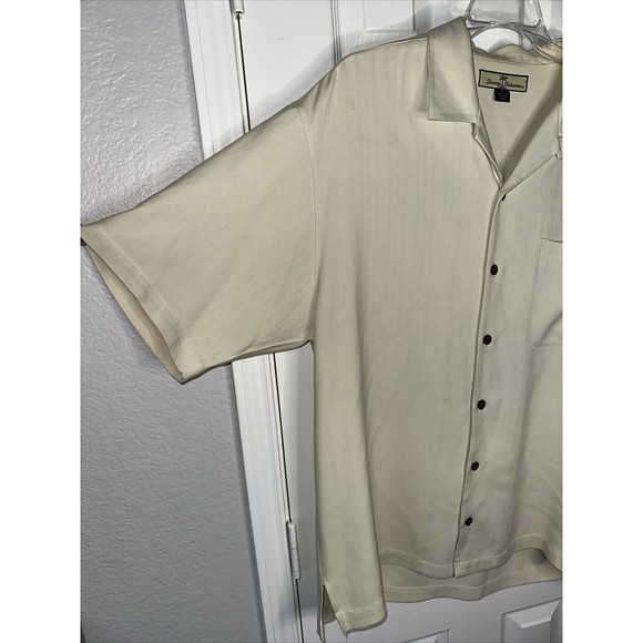 Tommy Bahama Men's M Cream Silk Paradise Beach Short Sleeve Camp Shirt - Picture 4 of 10